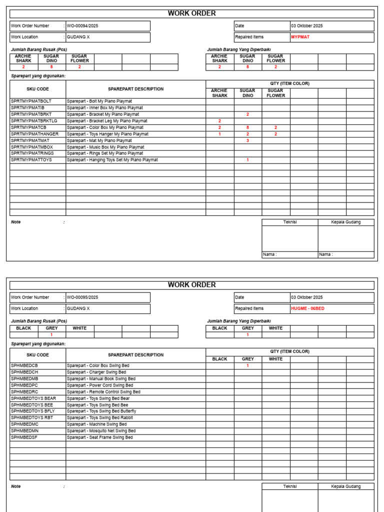 Work Order 03-10-2025 | PDF