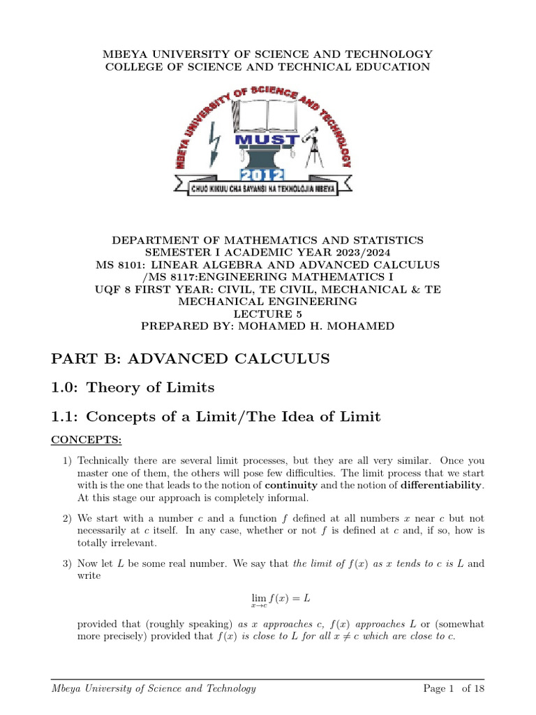 Ms 8101 - Ms 8117 - Lecture Notes 5 | PDF | Limit (Mathematics ...