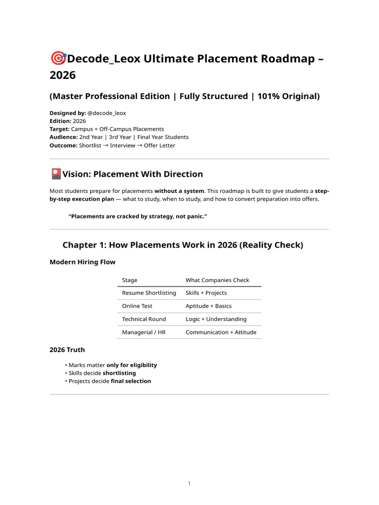 Decode Leox Placement Preparation Playbook - 2026 | PDF | Cognition ...