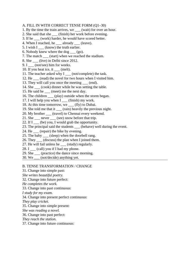 Tenses Practice Sheet-1 | PDF