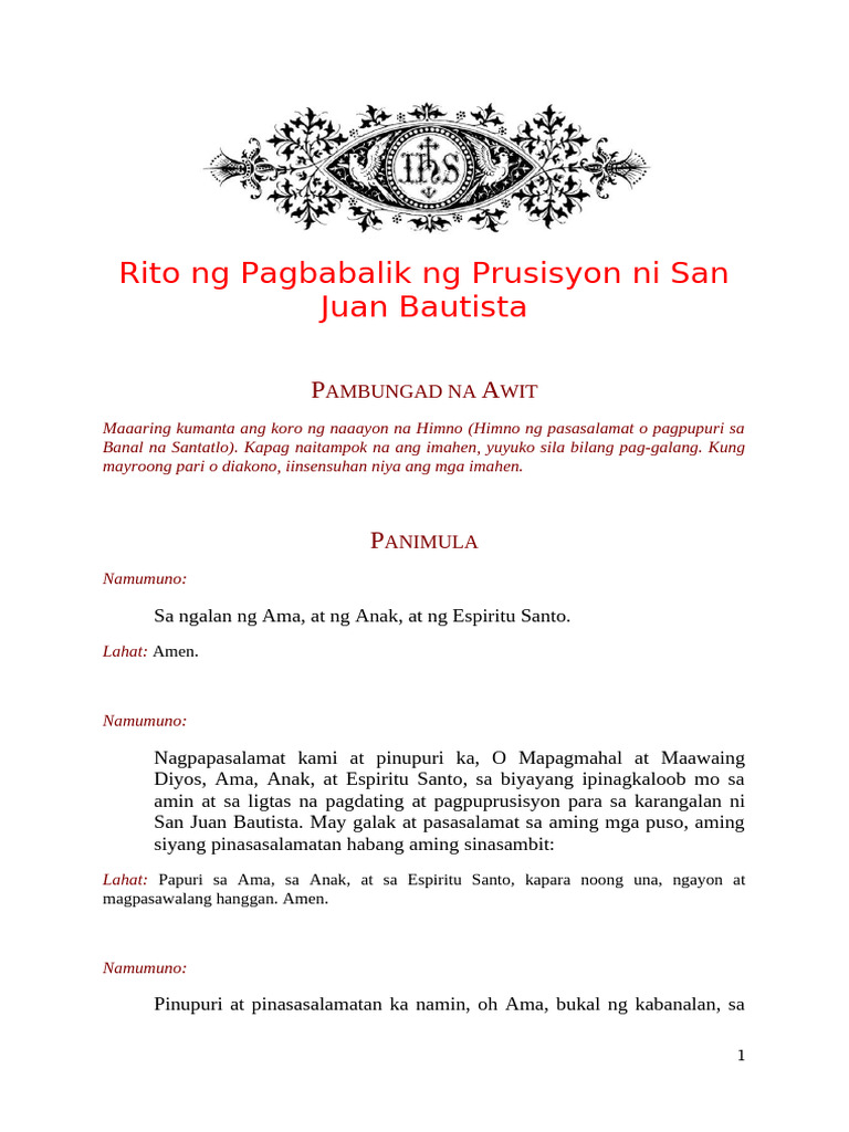Rito NG Pagbalik NG Prusisyon | PDF