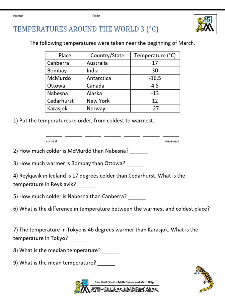 Temperatures Around The World 3 Celsius | PDF | Natural Environment ...