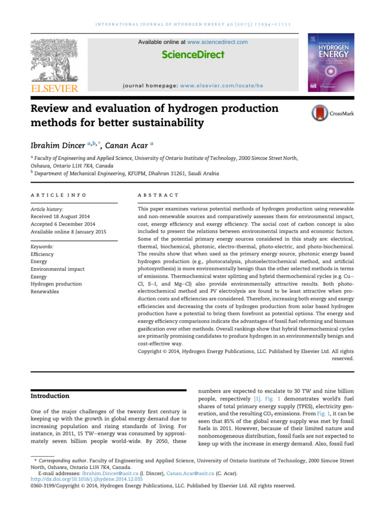 Evaluation of Various Method For The Hydrogen Production | PDF | Fuels ...