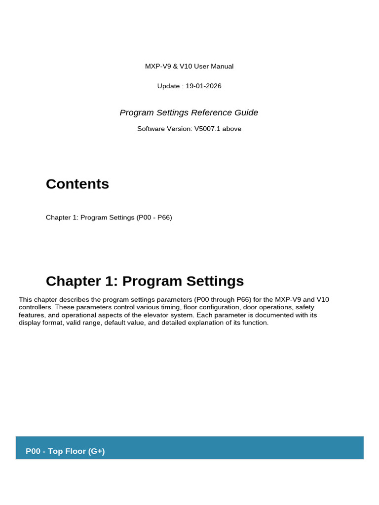 MXP-V9 & V10 User Manual Updated 19.01.26 | PDF | Elevator | Door