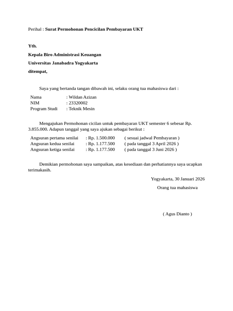 Surat Permohonan Cicilan Ukt Pdf 