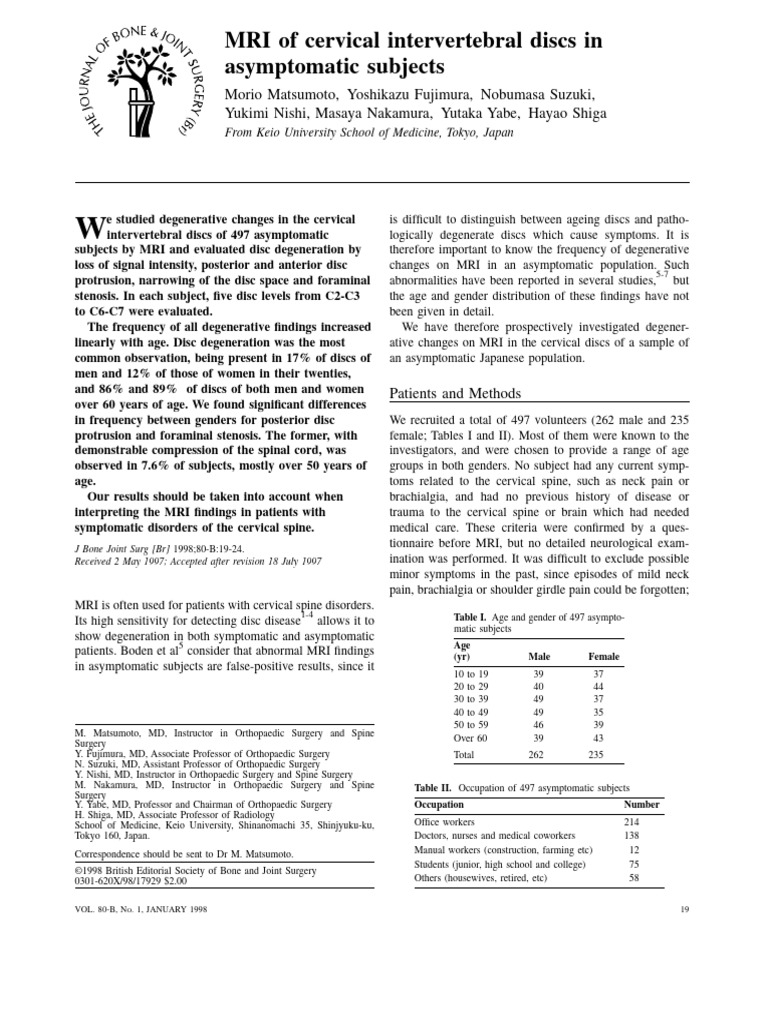 MRI of Cervical Intervertebral Discs in Asymptomatic Subjects | PDF ...