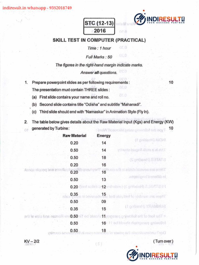 Odisa Aso Computer Skill Test Paper 2013 Indiresult | PDF