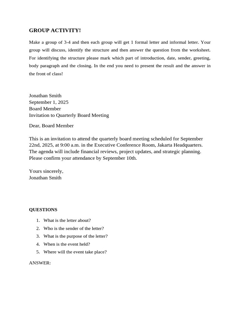 Group Activity Worksheet Formal Board Meeting | PDF