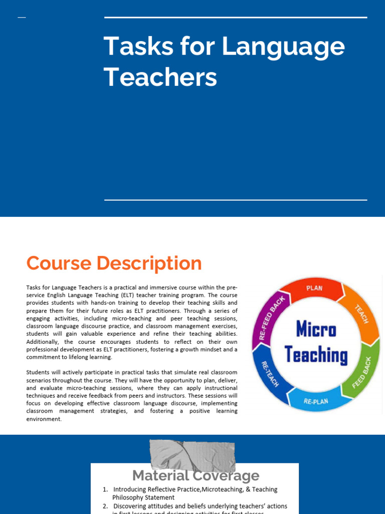 Week 1 - Tasks For Language Teachers - PPT Materials | PDF | Classroom ...