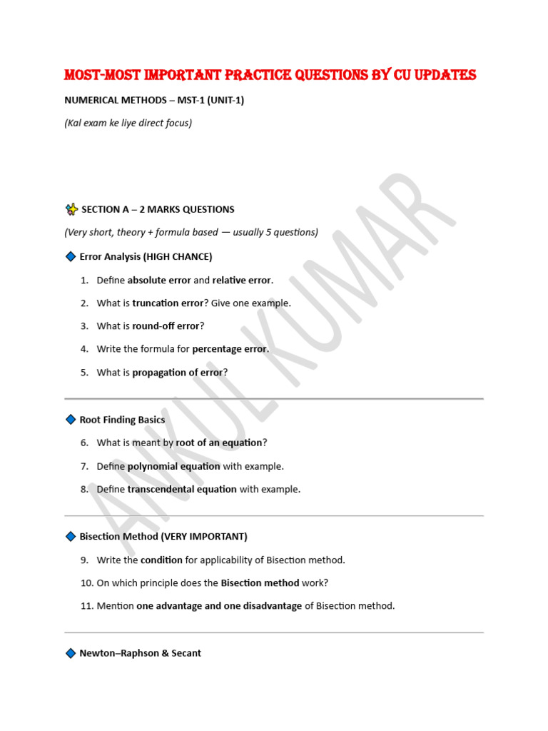 Important Numerical Method | PDF | Numerical Analysis | Applied Mathematics