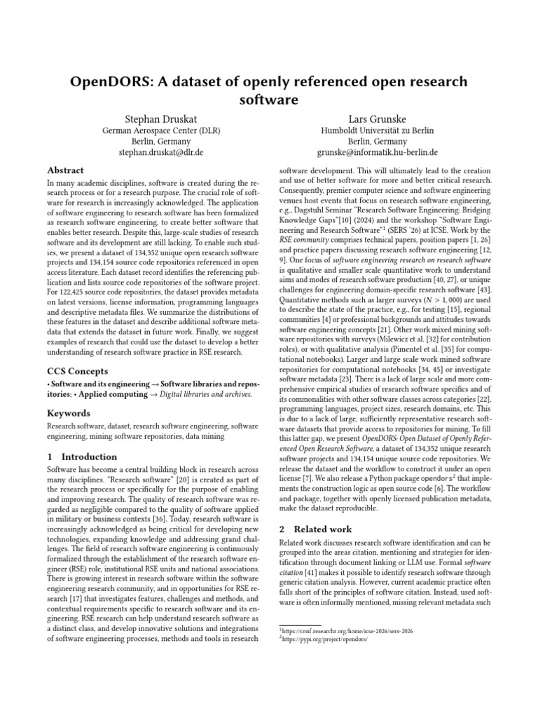 OpenDORS: Adataset of openly referenced open research software | PDF ...