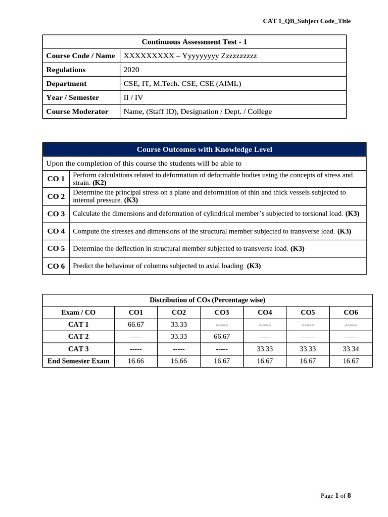 Question Bank- Format | PDF | Deformation (Engineering) | Stress ...