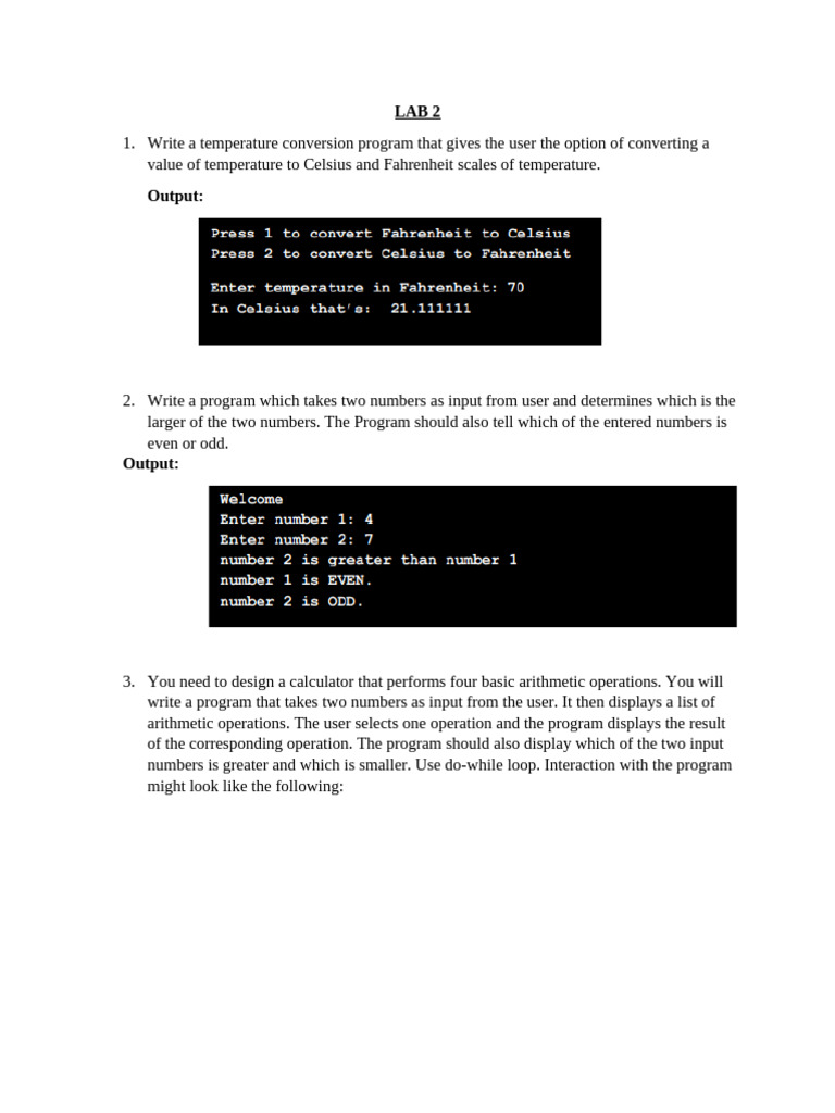 LAB 2 Loops & Control Sructures | PDF
