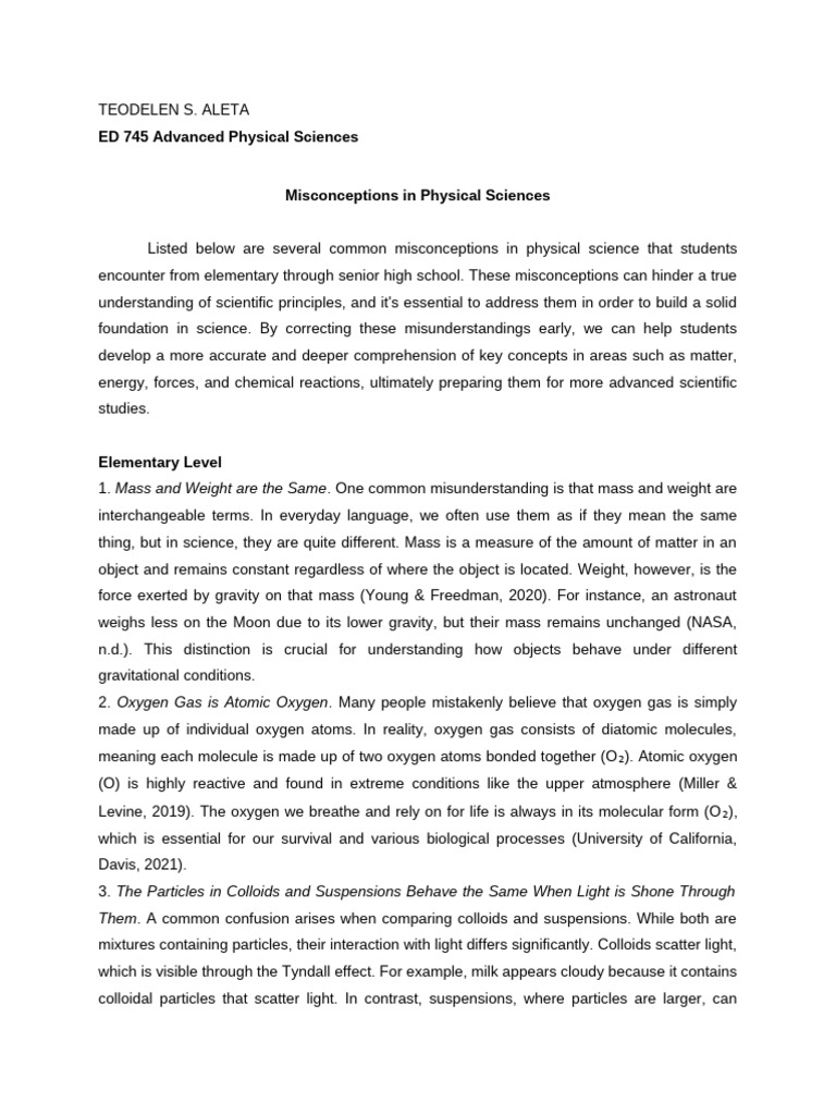 Misconception in Physical Sciences | PDF | Ion | Acceleration