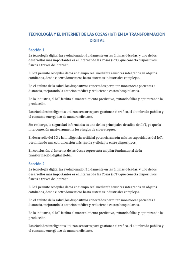 Documento Tecnologia e IoT | PDF | Internet de las Cosas | Informática