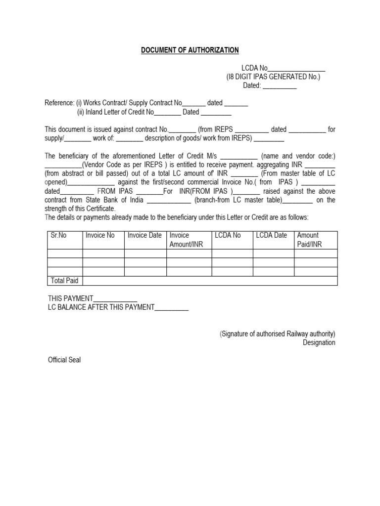 Document For LC Authorization | PDF
