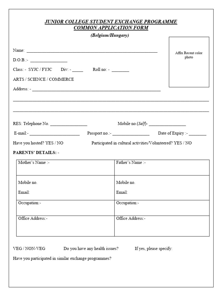 Student Exchange Application Form | PDF