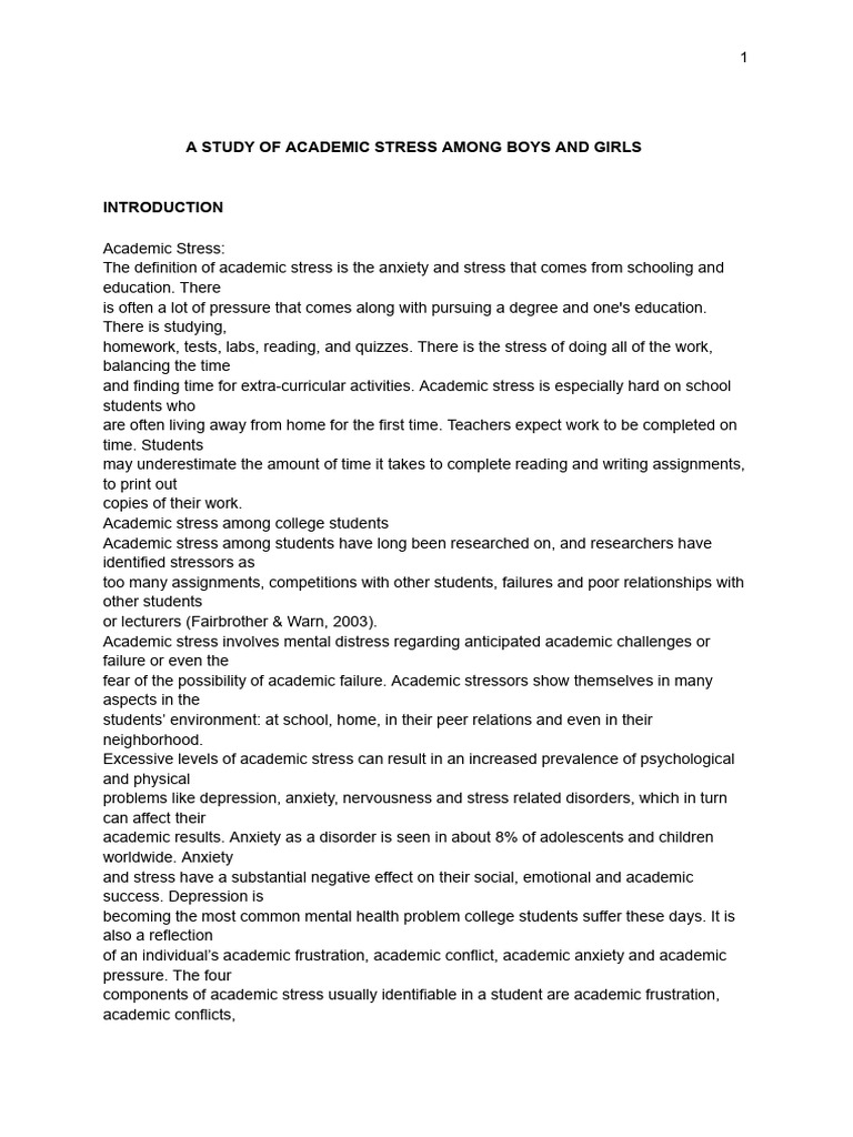 A Study of Academic Stress Among Boys and Girls | PDF | Stress (Biology ...
