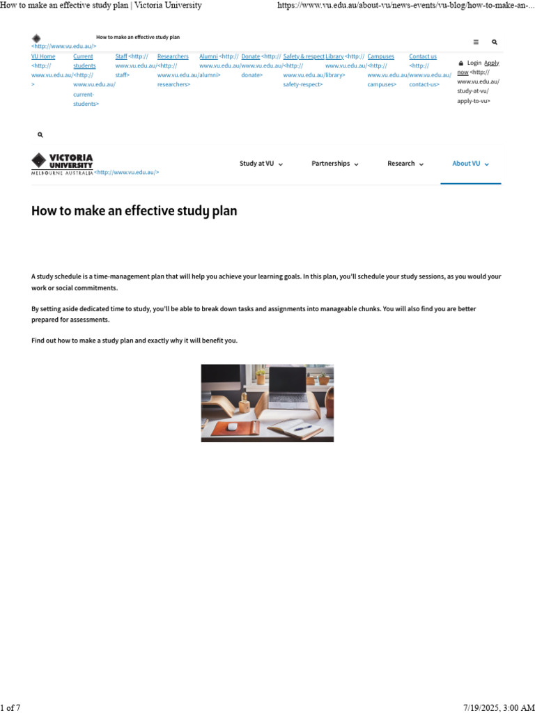 How to Make an Effective Study Plan _ Victoria University | PDF