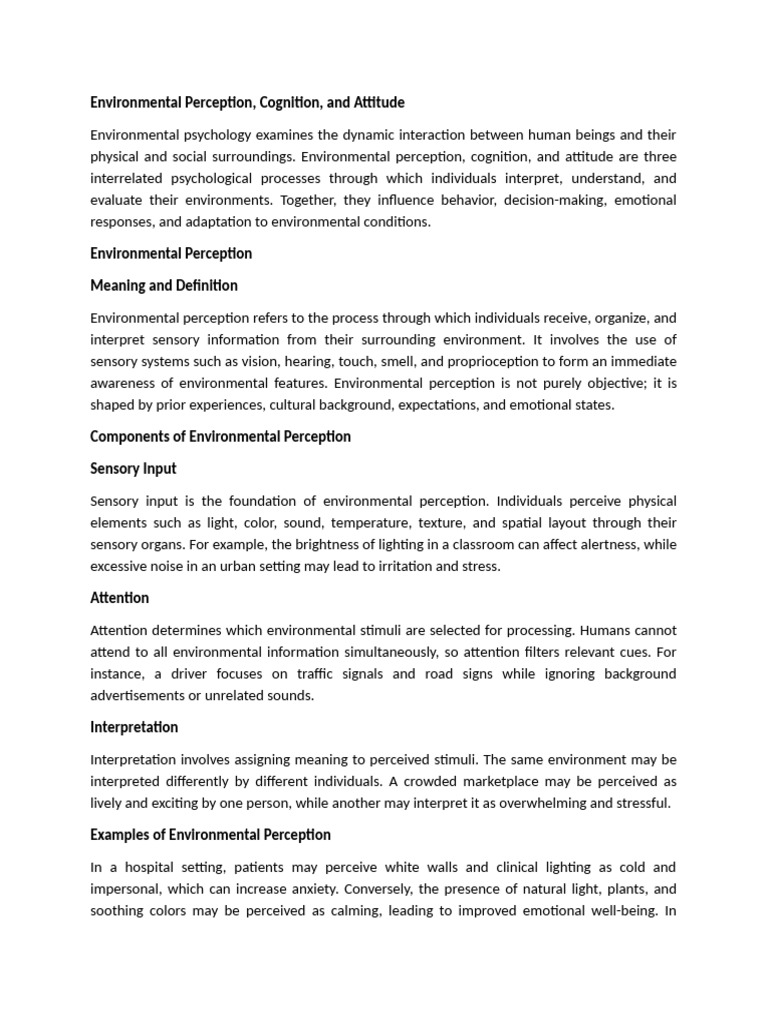 Environmental Perception | PDF | Perception | Attitude (Psychology)