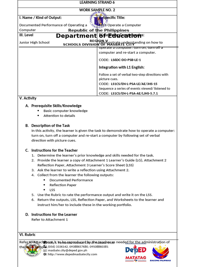 Template - Docx LS 6 Operating A Computer | PDF | Learning | Cognition