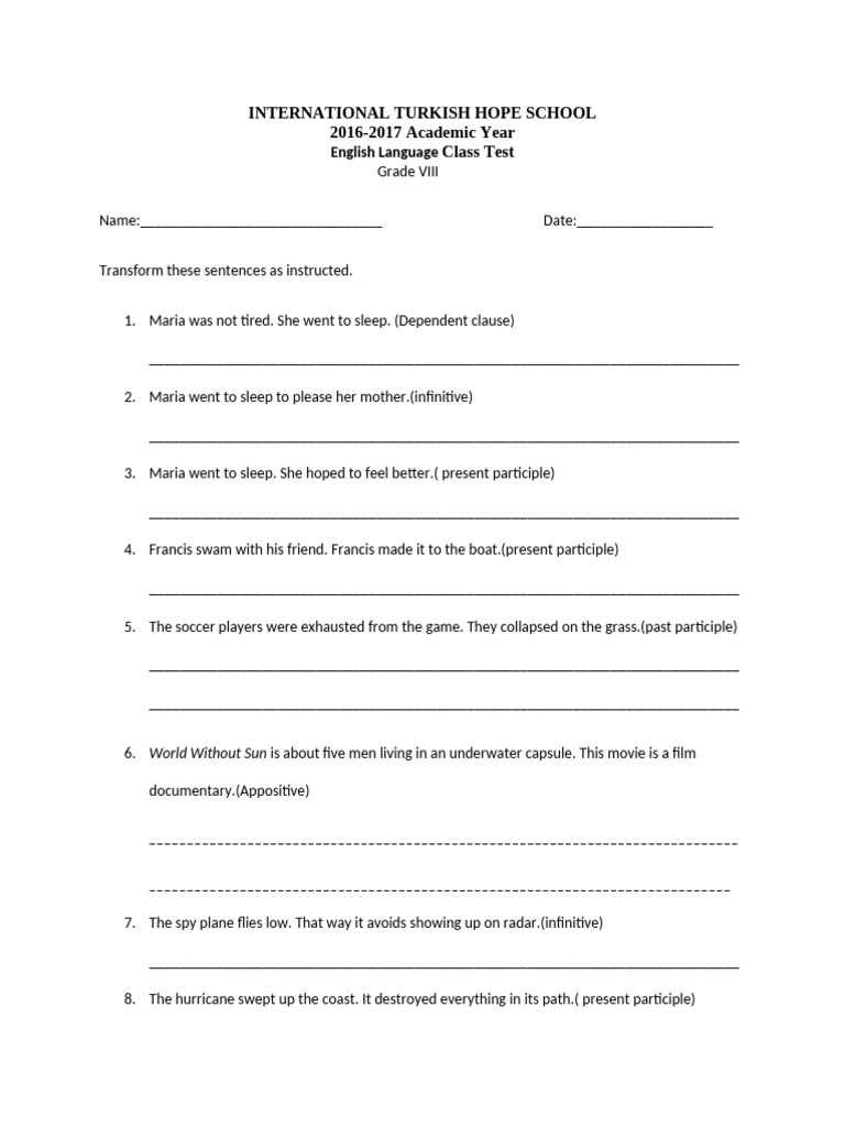 Class Test_sentence Variety | PDF