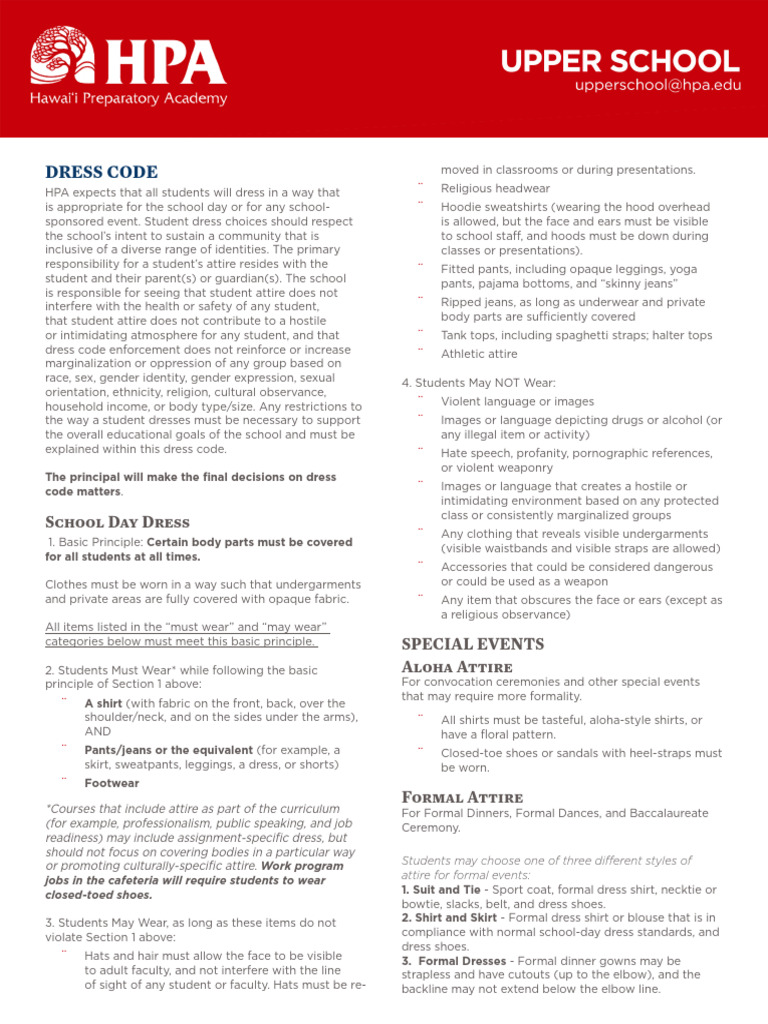 Upper School Dress Code, 2022-2023 | PDF | Clothing | Dress