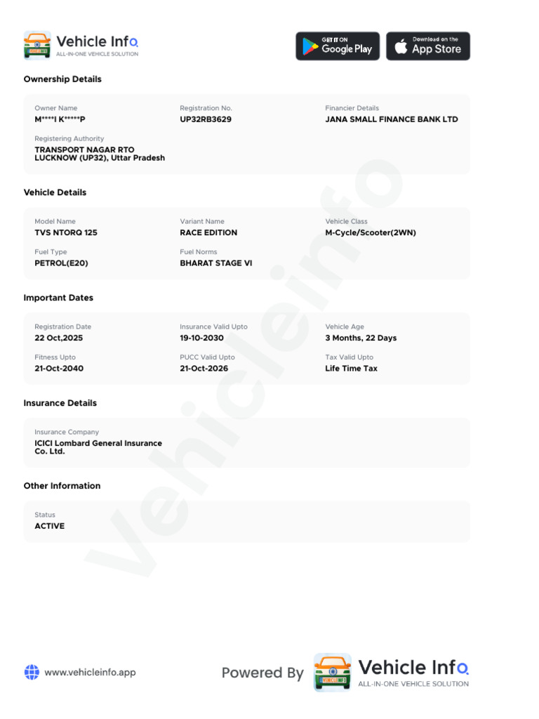 Ownership Details: Owner Name Registration No. Financier Details | PDF