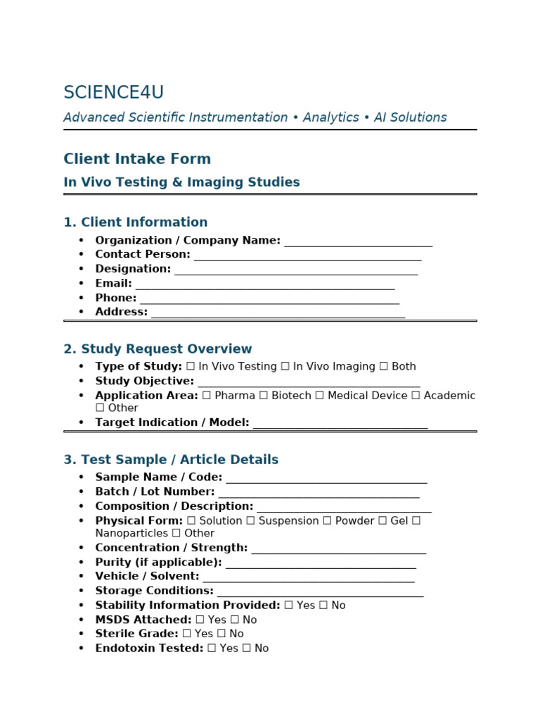Science4u Client Intake Form in Vivo | PDF | Dose (Biochemistry ...