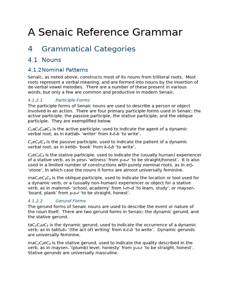A Senaic Reference Grammar | PDF | Verb | Grammatical Number