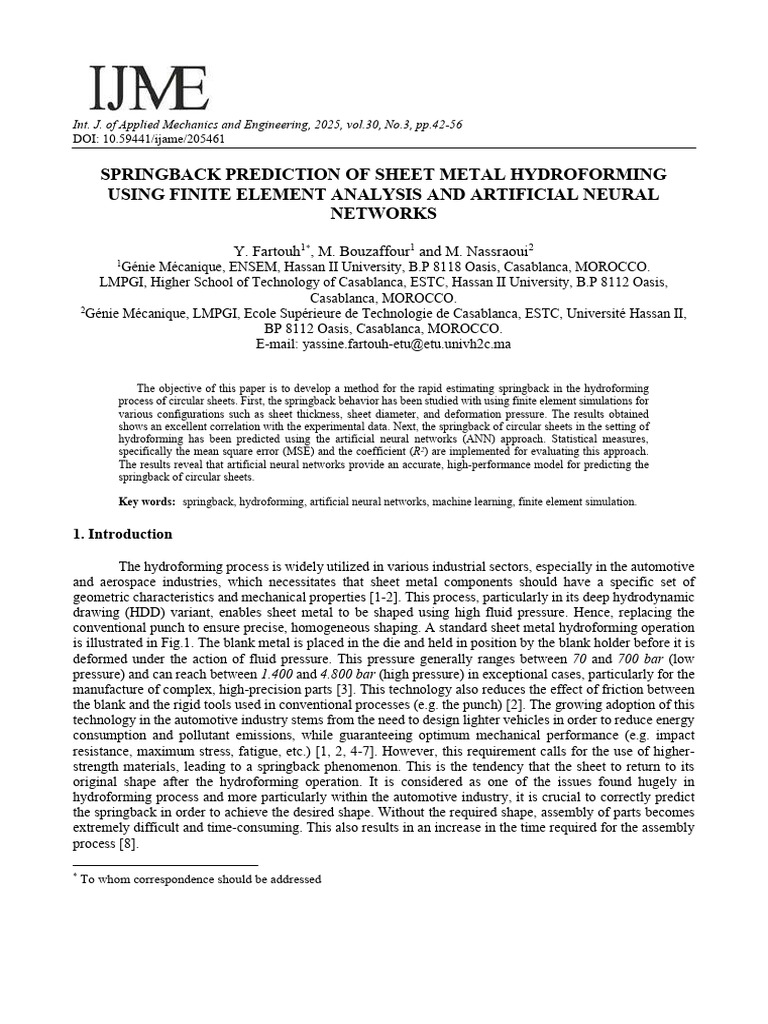 Springback Prediction of Sheet Metal Hydroforming Using Finite Element ...