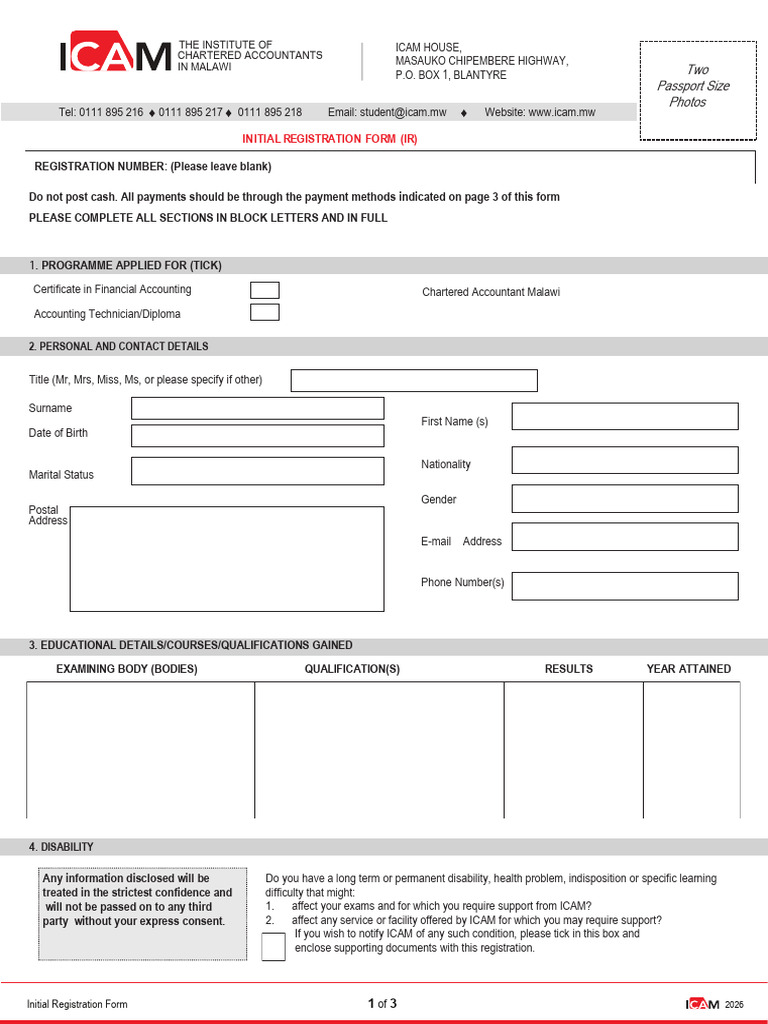 Initial Registration Form - ICAM 2026 | PDF | Banks