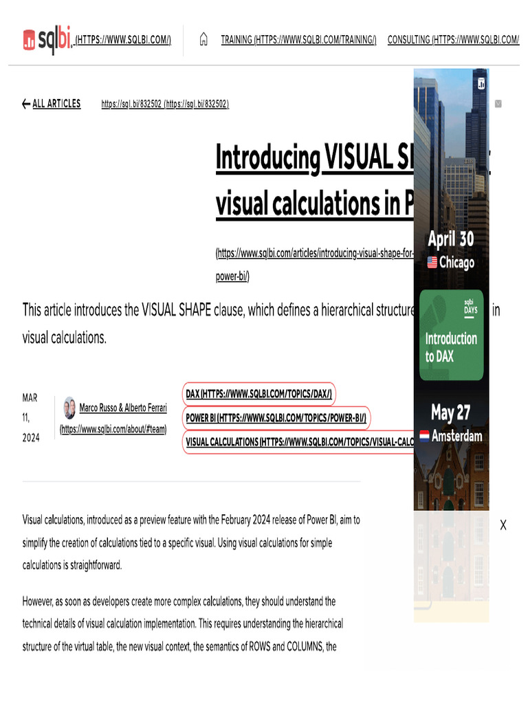 Introducing VISUAL SHAPE For Visual Calculations in Power BI - SQLBI | PDF