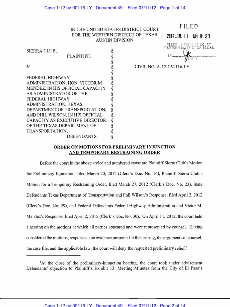 Filed: Order Motions For Preliminary Injunction Temporary Restraining ...