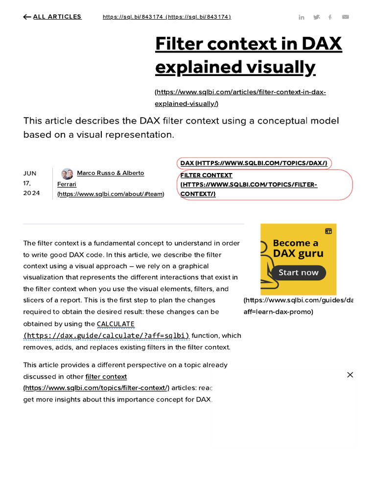 Filter Context in DAX Explained Visually - SQLBI | PDF