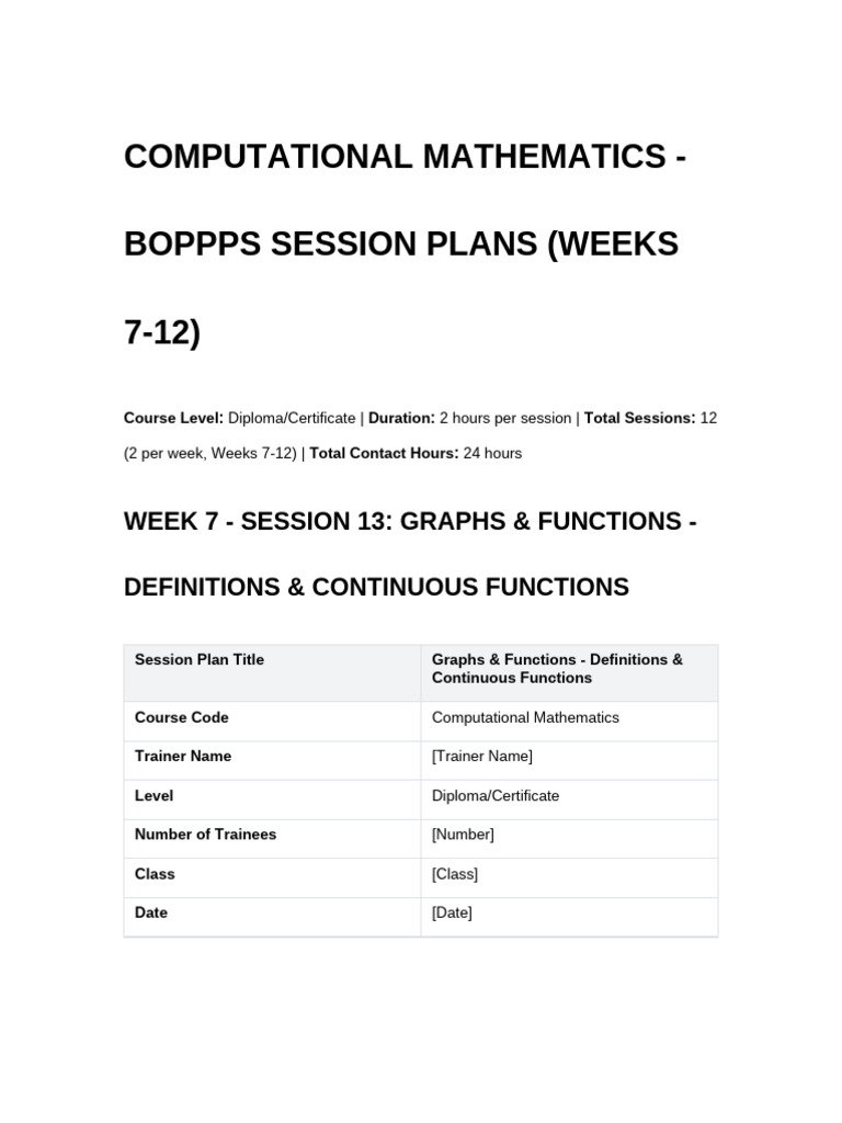 Computational Mathematics - Boppps Session Plans (Weeks 7-12) | PDF ...