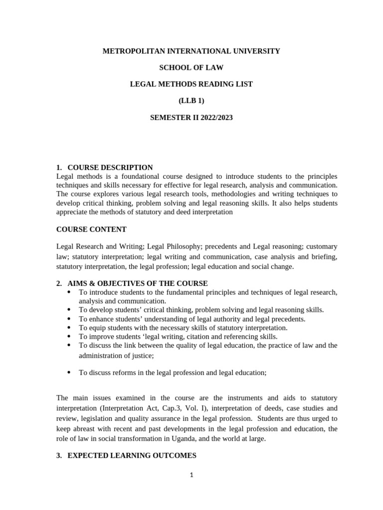 Legal Methods Reading List - 120824 | PDF | Precedent | Jurisprudence