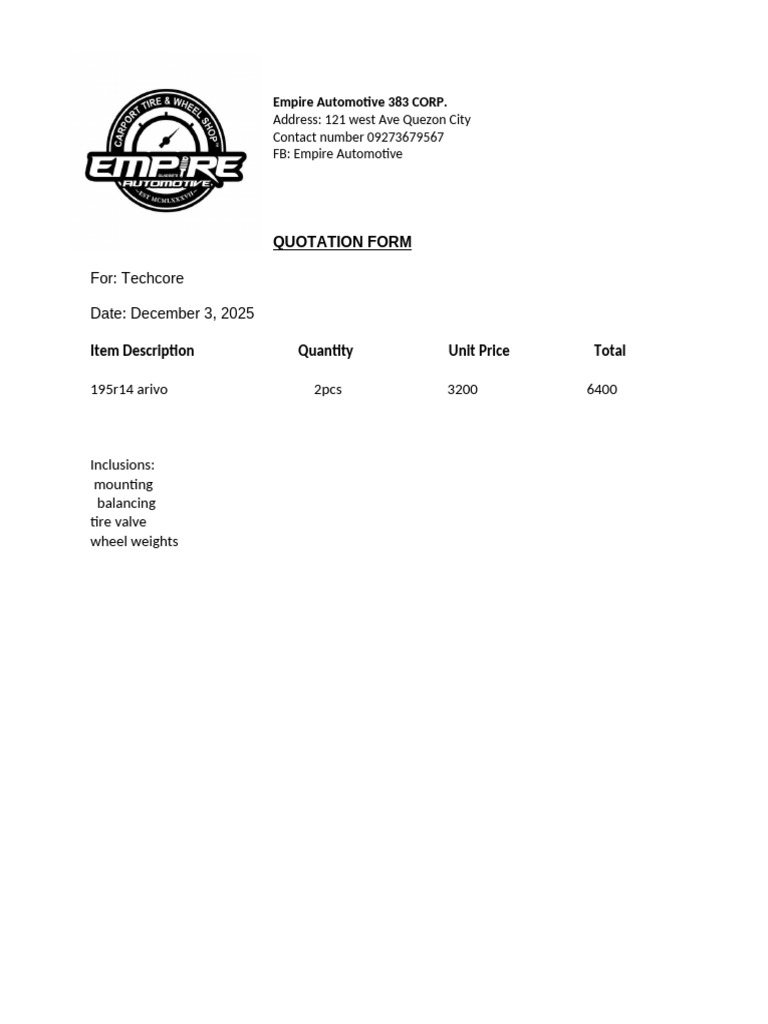 Quotation Form | PDF