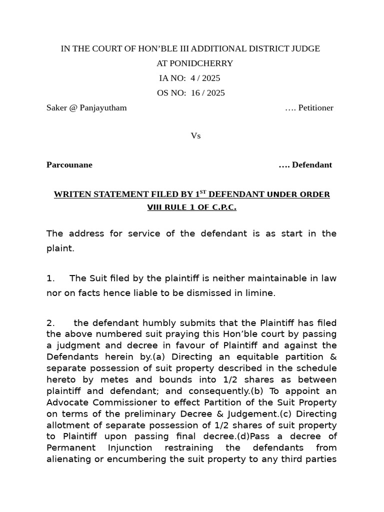 Written Statement of Parcunane Draft | PDF | Lawsuit | Justice