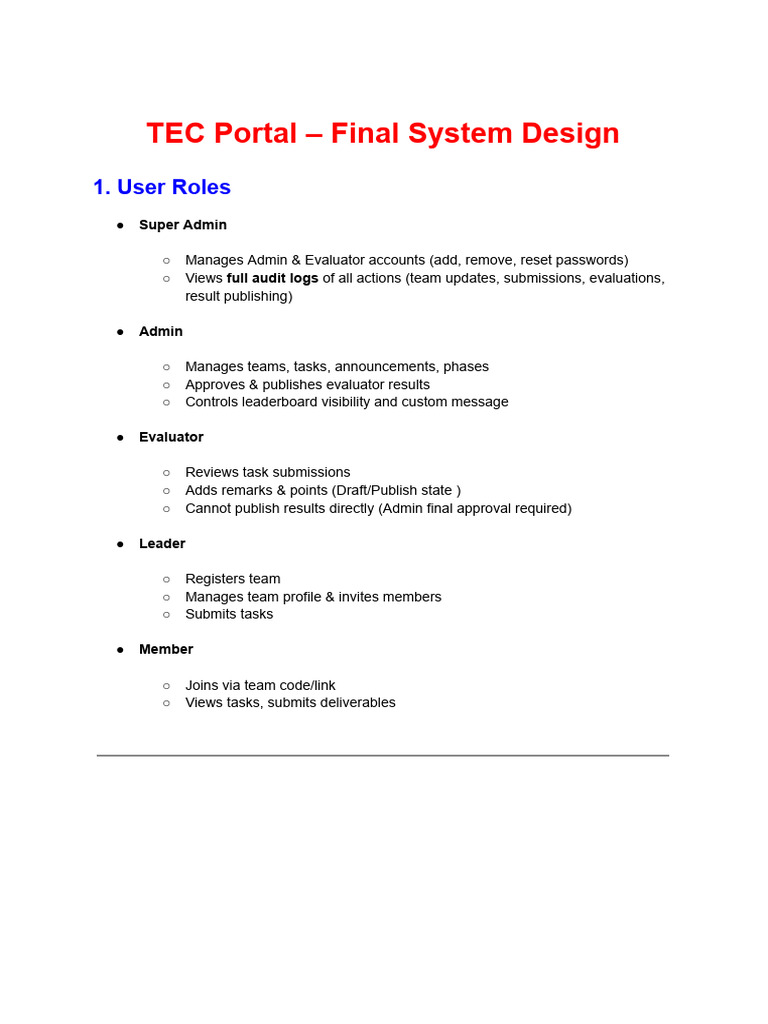 TEC Portal - Final System Design | PDF | Internet Forum | Computing