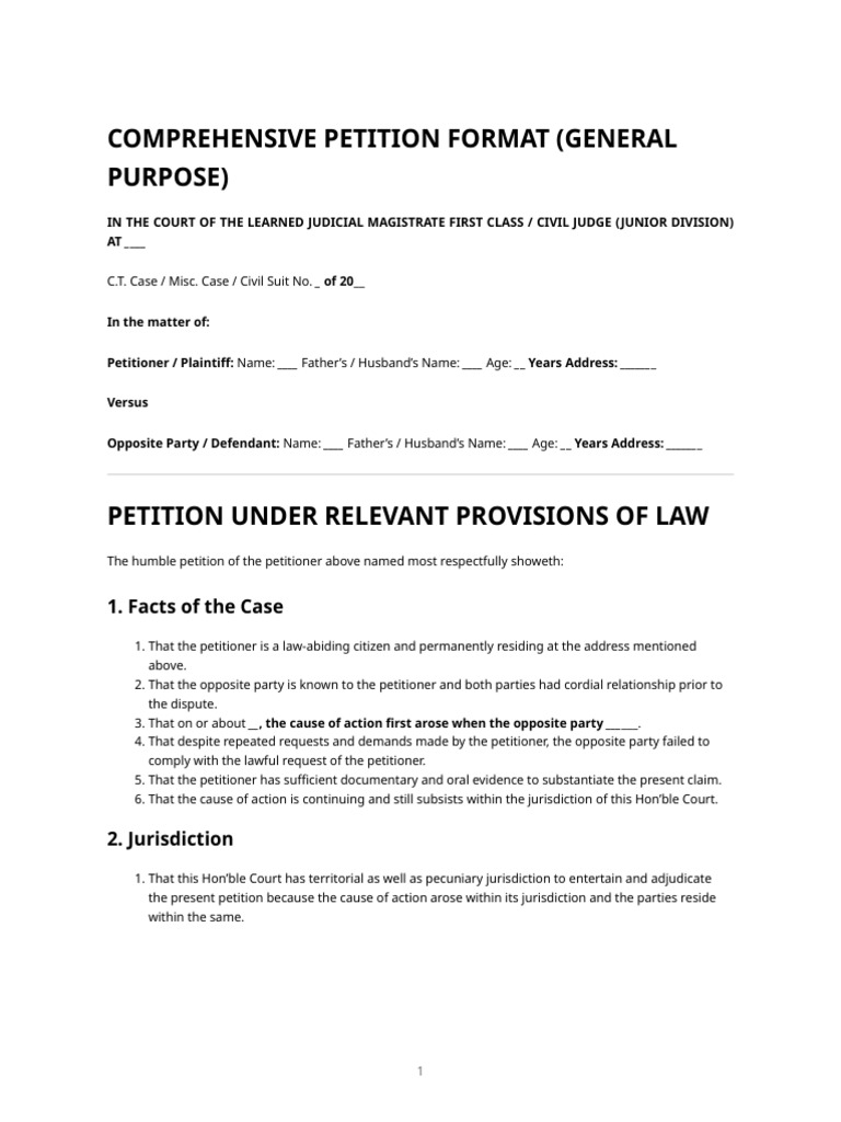 Comprehensive Petition Format | PDF | Lawsuit | Public Law