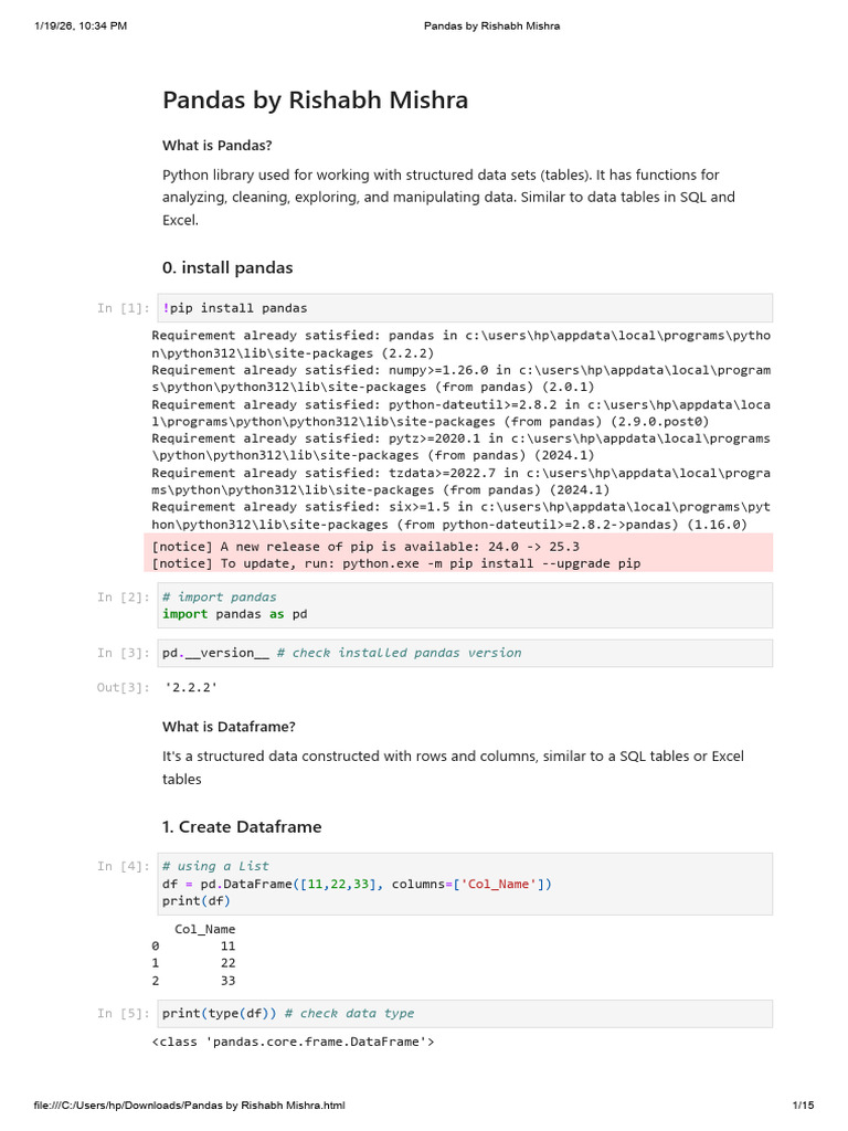 Pandas Notes For Beginners | PDF | Computer Science | Data Management ...