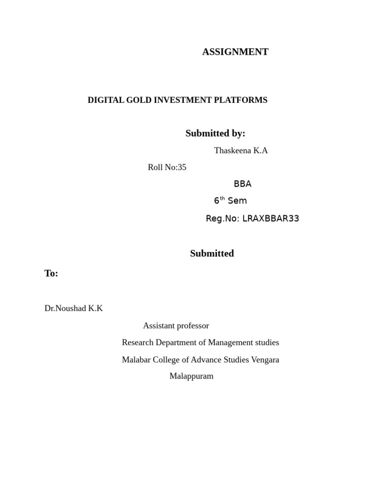 Assignment: Digital Gold Investment Platforms | PDF | Investing ...