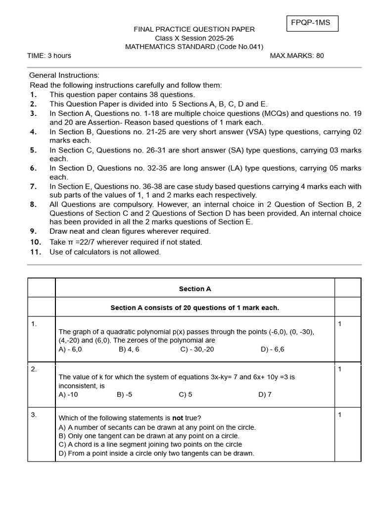 Maths FPQP 1ms | PDF