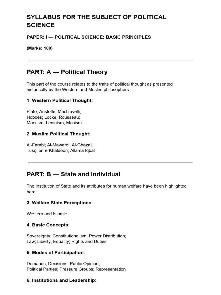 Pol Sci Syllabus | PDF | Pakistan | Political Philosophy