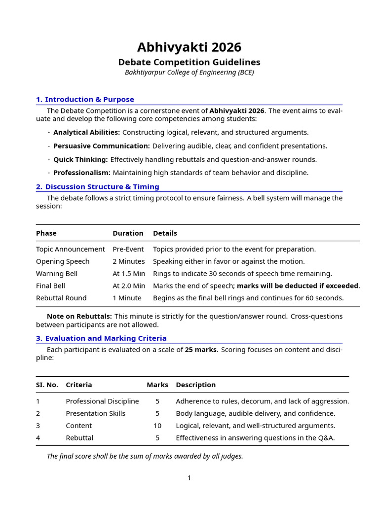 Debate Competition Guidelines | PDF