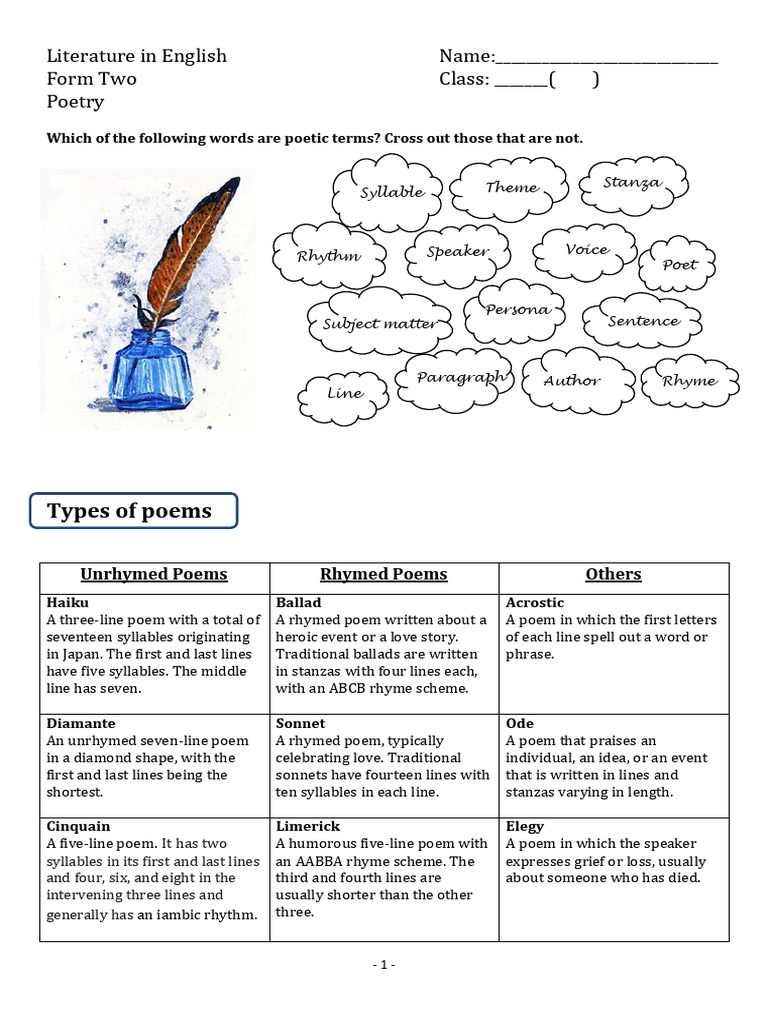 F2 Lit Poetry Handout (Cycles 1-4) | PDF | Poetry | Poetics