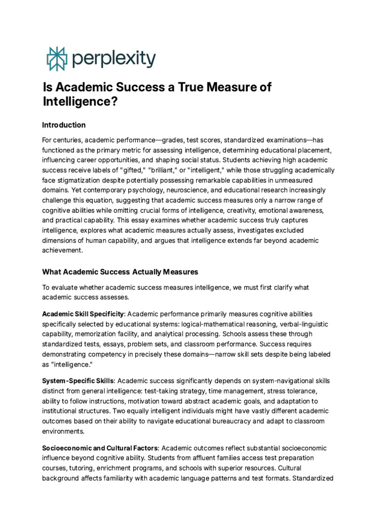 Is Academic Success A True Measure of Intelligence | PDF | Intelligence ...