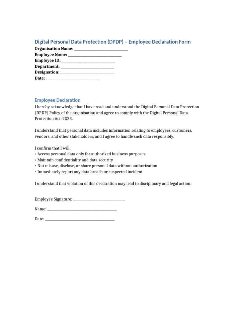 DPDP Employee Declaration Form | PDF