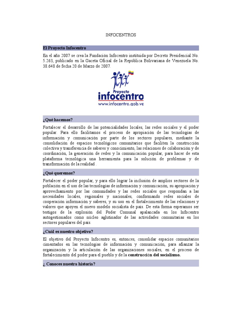 Infocentros: Espacios de Poder Popular | PDF | Tecnología de ...